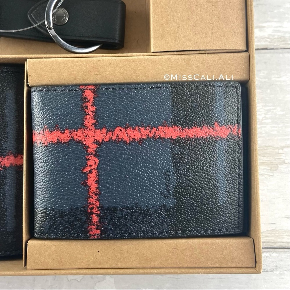 NWT COACH 3-in-1 Men’s Boxed Set Wallet Card Case Set - Plaid - Picture 5 of 16